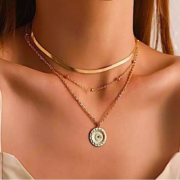 Jewelry - ⚜️𝟯𝟬%𝗢𝗙𝗙 𝗯𝘂𝗻𝗱𝗹𝗲𝘀 𝟯+⚜️ NEW 3 Layered Coin Herringbone Chain Necklace